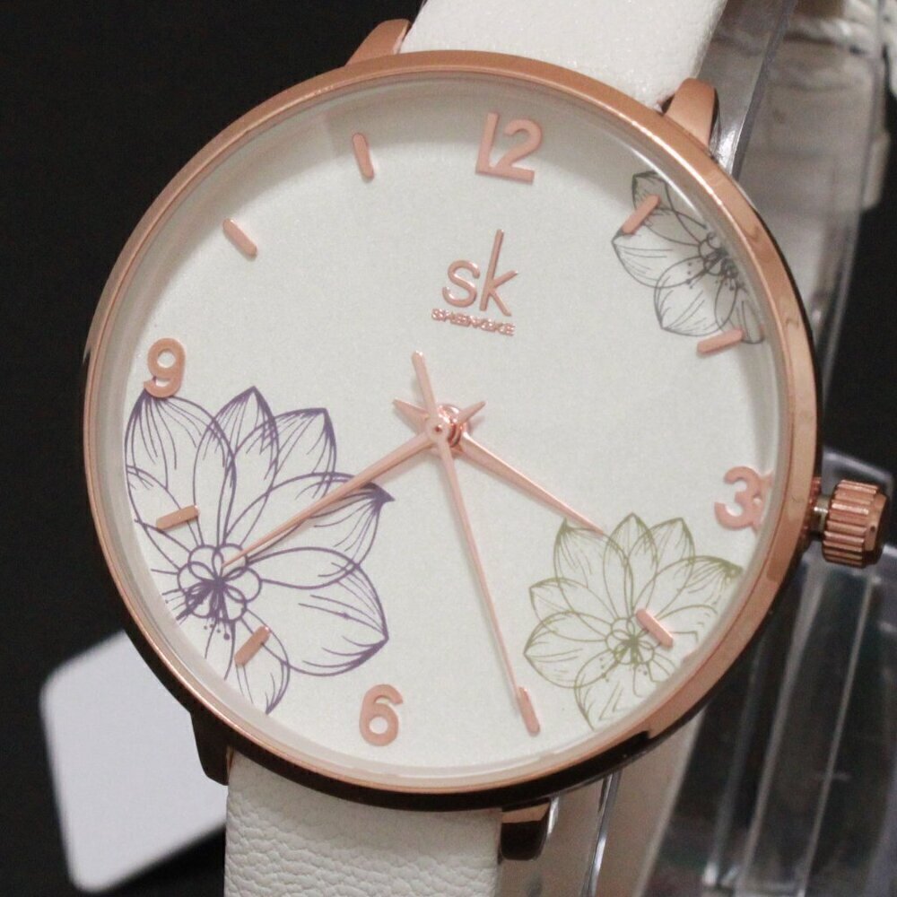Ladies Dress Quartz Watch White Floral Dial White Strap 32mm - Picture 10 of 13